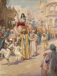 Arabský svatební průvod přes Káhiru,