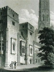 South-east View of Fonthill Abbey, publikoval v roce 1812 (rytina)