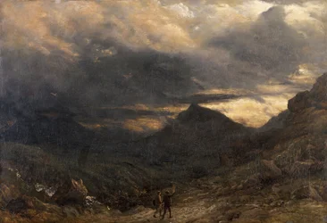 Pohled na Snowdon (olej na desce)