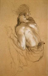 Crouching Man, studie pro „The Triumph of Wellington“ (uhlí a křída na papíře)