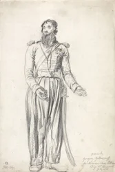 Kozák, Gregory Yelloserf, červenec 1814 (černá křída a akvarel na papíře)
