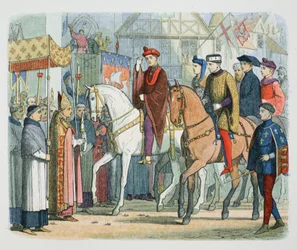 Charles VI Francie a Jindřich V. Anglie vítáni duchovenstvem, Paříž, 1420 1864