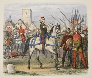 Richard přebírá velení rebelů v rolnickém povstání, od A Chronicle of England BC 55 do AD 1485, pub. Londýn