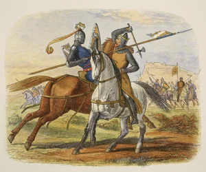 Sir Robert Bruce zabíjí sira Henryho Bohuna, od A Chronicle of England BC 55 do AD 1485, pub. Londýn, 1863