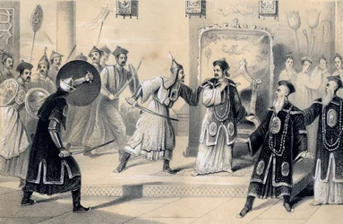 Císař Weit-Soong a jeho dvůr, zajatci Tatarů, 1847