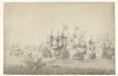 Námořní bitva, možná u Lowestoftu 13. června 1665 (levá strana)