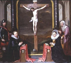 Ukřižování s portréty dárců Adriaen Meusyenbroeck a jeho manželka Anna Elant za účasti sv. Adriana a sv. Alžběty