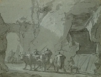 Shepherds in Front of an Archway, cca 1650-52 (indický inkoust a křída na papíře)