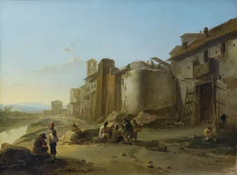 Pohled na Tiberu u ripa bianca 1641 (olej na dubovém dřevě)