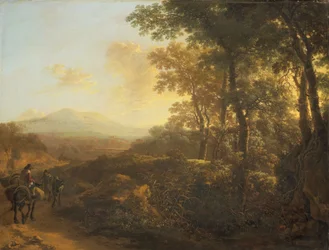 Italská krajina s mezkařem, asi 1645-1650 (olej na desce)