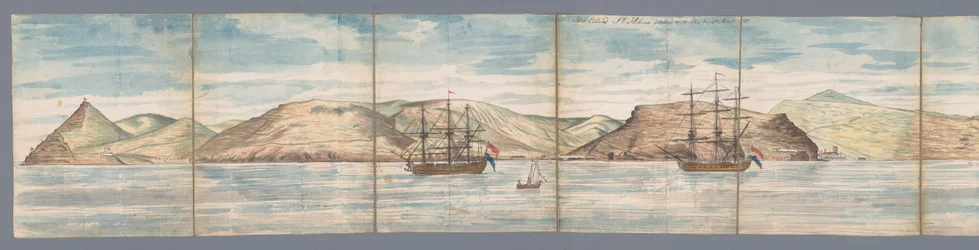 Pohled na Svatou Helenu Ostrov Svaté Heleny nakreslený z Rhee den 31. března 1787 (název na objektu)