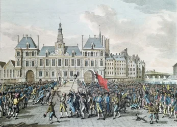 Hlavy Launay a Flesselles se promenádovaly před Hotel de Ville, 14. července 1789, 1795