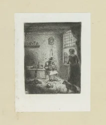 Interiér klade lezende člověka The Compleat Work of Etchings od Johna Chalona / Oeuvre Complette des Eaux Fortes par Jean Chalon (název série)