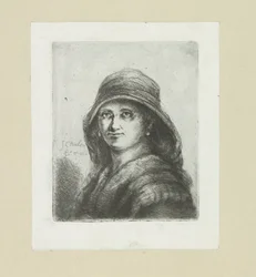 Jonge vrouw nasazuje kapuci The Compleat Work of Etchings od Johna Chalona / Oeuvre Complette des Eaux Fortes par Jean Chalon (název série)