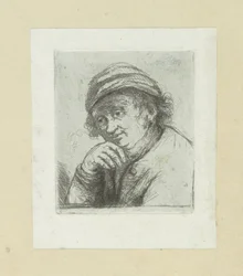 Muž položí ruku na zijn kin The Compleat Work of Etchings od Johna Chalona / Oeuvre Complette des Eaux Fortes par Jean Chalon (název série)