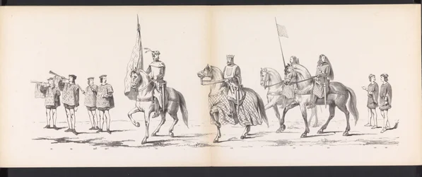 Maškaráda studentů z Leidenu, 1865 (deska 11) Krojovaný průvod členů leidenského studentského sboru 6. června 1865 na oslavu 290. výročí Leidsche Hoogeschool, zobrazující: vstup Holanďanů b