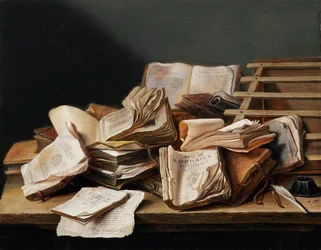 ""Zátiší s knihami"" (Zátiší s knihami) Obraz Jana van Heema (1606-1684)