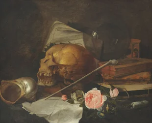 Zátiší s lebkou, asi 1650 (olej na plátně)