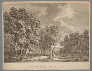 Krajina s párem procházejícím se po březích Geinu Gezigt in het Geÿn (název na objektu)