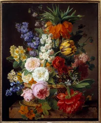 Květiny v koši, 1806. Rozměry: 0,53 x 0,65 m. Lyon, Musée des Beaux-Arts