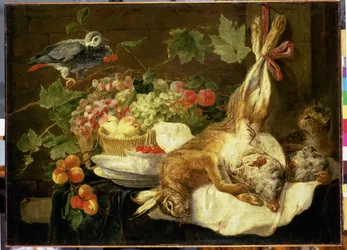 Zátiší se zajícem, ovocem a papouškem, 1647