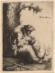 Žebrácká žena prchající z chlapce, 1632.