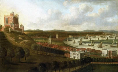 Panoramatický pohled na Královnin dům a Královskou greenwichskou observatoř