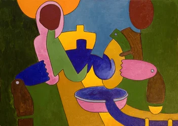 Pár rolníků připravuje večeři, 2007 (olej na plátně)