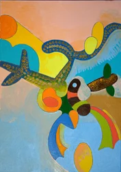 Deset minut po svém posledním vzletu je Ikarus napaden Bird of Paradise, 2010 (olej na plátně)