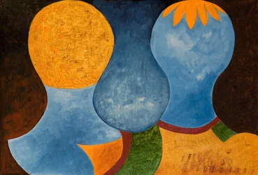 Dvě dvojčata, ale pouze jedna oranžová koruna, 2005 (olej na dřevě)