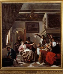 Jak staří zpívají, malí tweetují Malba Jana Steena (1626-1679) 1663 Ne. 0,94x0,81 m Montpellier, Musee Fabre