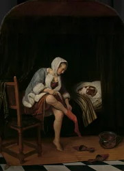 Žena na její toaletě Žena na záchodě