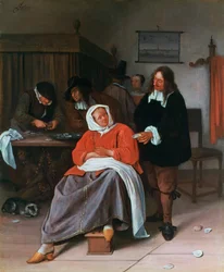 Muž nabízející ústřici ženě, c1660-1665