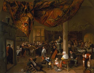 Veselka na vesnici s oslavenci a taneční skupinou, 1671