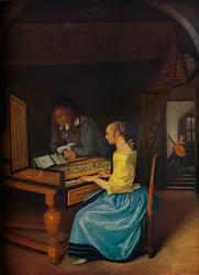 Mladá žena hrající na cembalo mladému muži, 1659