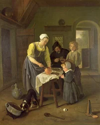 Rolnická rodina v době jídla, kolem roku 1665