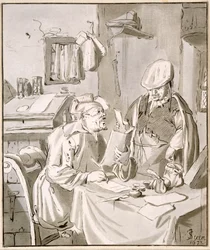 Dva muži diskutující o penězích v kanceláři, 1672, kopírovaný Cornelis Ploos van Amstel (1726-98) nebo Christian Josi (asi 1765-1828)