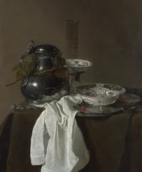 Zátiší s cínovou vlajkou a dvěma mísami Ming, 1651