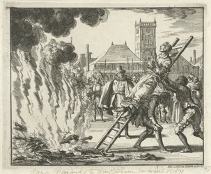 Anneken Hendriks, přivázaná k žebříku, upálená v Amsterodamu, 1571, 1685