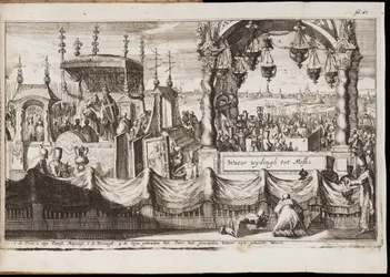 Velké požehnání vod v Moskvě (výroční náboženský obřad s průvodem) - dílo Jana (Johannese) Luykena (1649-1712), rytina (20,1x30 cm)