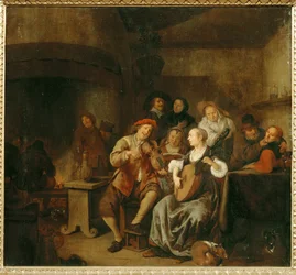 Farmáři tvoří hudbu (malba na dubovém dřevě)