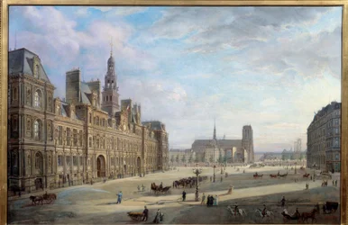 Radnice v Paříži v roce 1868. Obraz Jana Ostogy De Miodoucheski (Mioduzsewski) (1831 -? ). Olej na plátně. Rozměr: 0,78 x 1,17 m. Paříž, Musee Carnavalet - Radnice Paříže v roce 1868. Obraz Jana Ostogy od Miodoucheski (Mioduzsewski) (1831-?). Ó