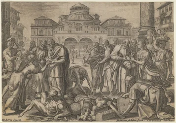 Apoštolové rozdělují peníze těm, kteří to potřebují, ca. 1600