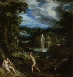 Adam a Eva po hříchu, asi 1586-89 (olej na plátně)