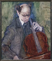 Pablo Casals (1876-1973) hraje na violoncello. Obraz Jana Tooropa (1858-1928), Olej na plátně