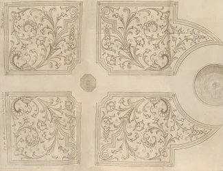 Návrh fontány a čtyř čtvercových parterů pro rekreační zahradu, 1651