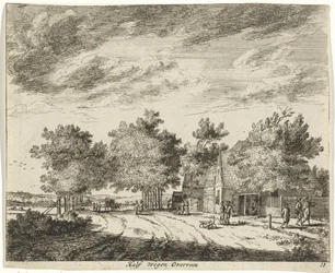 Krajina napůl přerostlá Vážení do poloviny Overveen (nadpis na předmětu) Krajiny oblasti Haarlem (název série) Gesigten mimo Haarlem, hotovo. J.V.V. (název série na objektu)