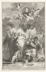 Alegorický titulní list s portrétem spisovatele Edwarda Simsona Titulní strana pro: Edward Simson, Chronicon historiam catholicam complectens, 1729