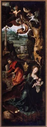 Triptych Klanění tří králů, nativite a odpočinek během letu do Egypta Detail levého panelu představujícího odpočinek během letu do Egypta