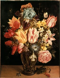 Kytice tulipánů. Obraz Jana Bruegela (nebo Breugela, Brueghela či Breughela) staršího, známého jako Bruegel de Velours (1568-1625). 17. století. Soukromá sbírka